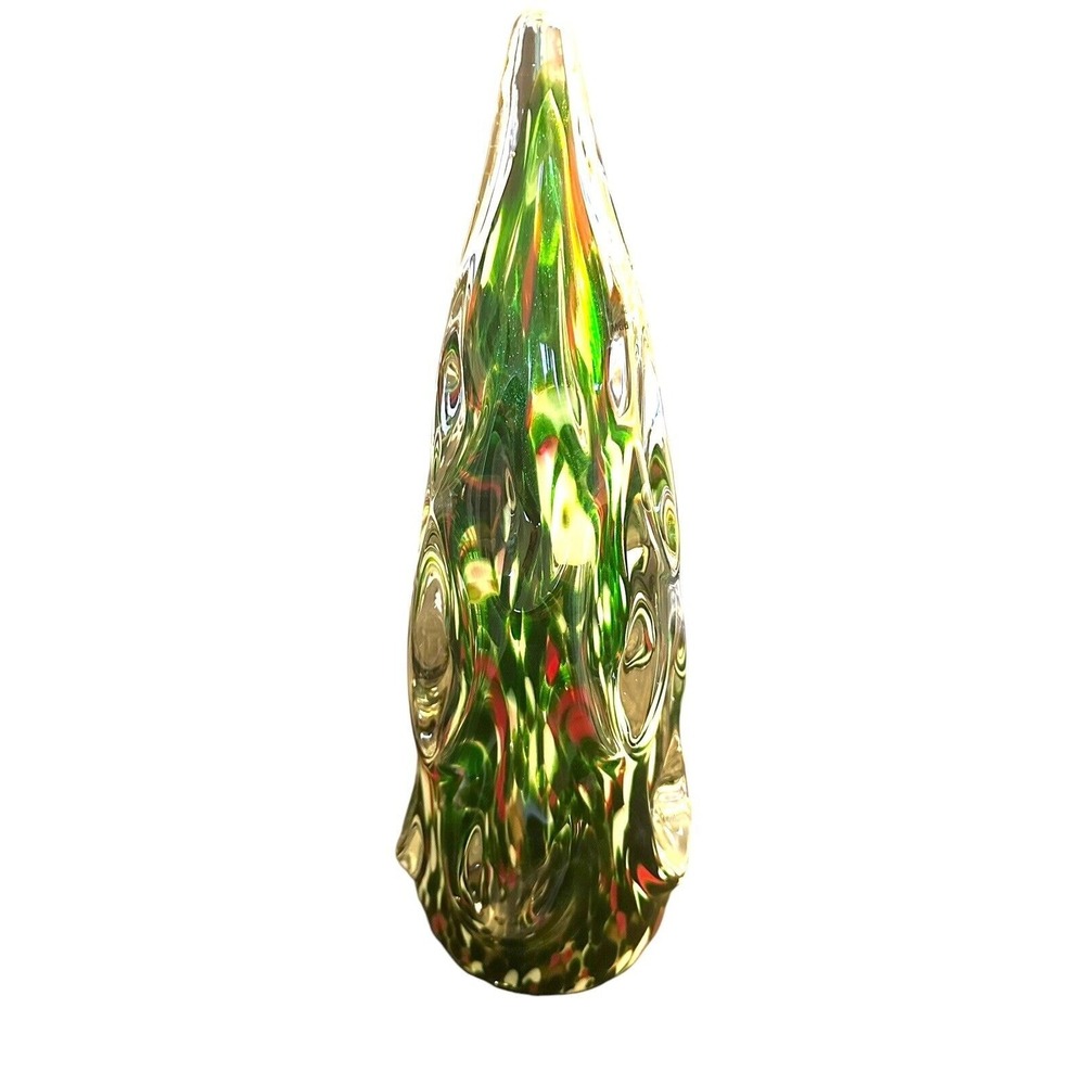11" Tall Hand Blown Glass Christmas Tree Tutifruti Multicolor Cased Clear New